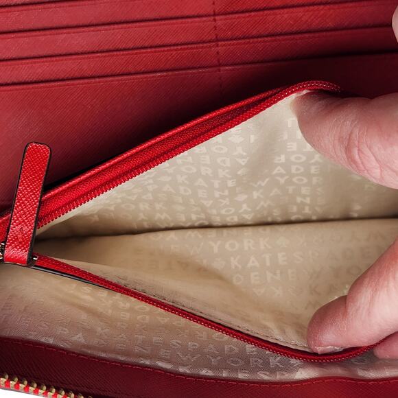 Kate Spade Wellesley Neda Large Zip Around Wallet Red Saffiano Leather - Picture 9 of 11